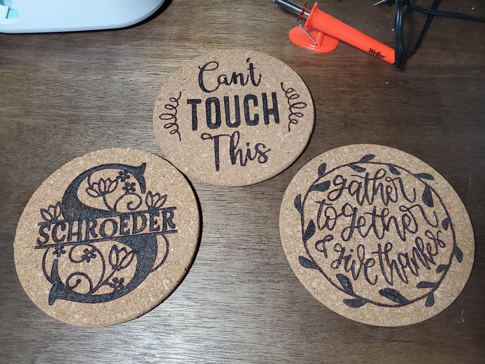 DIY Burned Cork Trivets Cricut