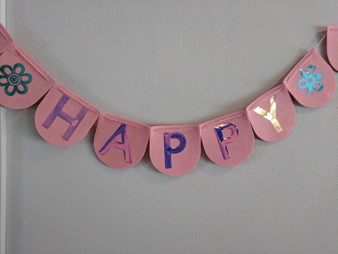 Cricut Birthday Banner with Holographic Iron-on on Felt