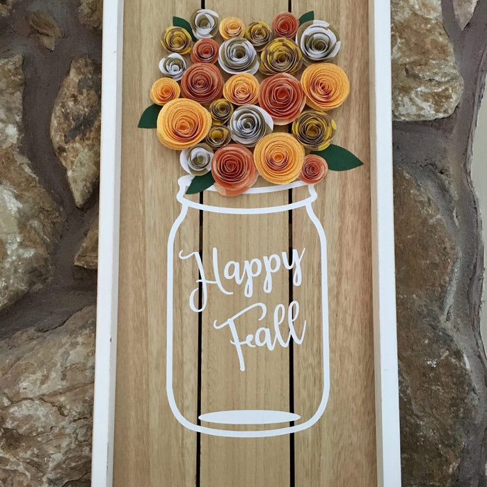 Fall 3D Paper Flowers + Vinyl Mason Jar (Free SVG))