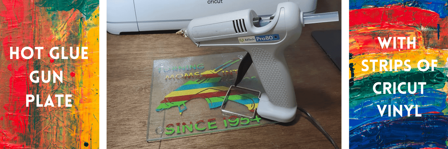 Hot Glue Gun Plate with Strips of Cricut Vinyl