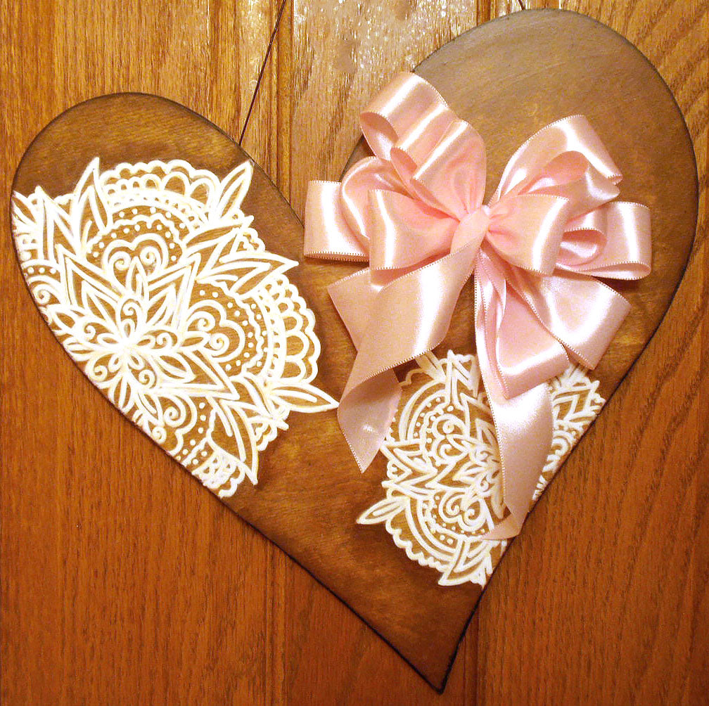 Wood Mandala Heart for Your Door