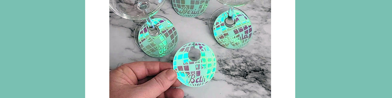 New Years Disco Ball Wine Glass Charms Using Cricut Holographic Iron-on Vinyl