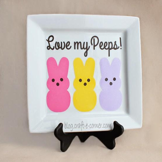 Love my Peeps! Easter Charger & Tips on DIY glitter vinyl and transferring vinyl WITHOUT transfer tape!