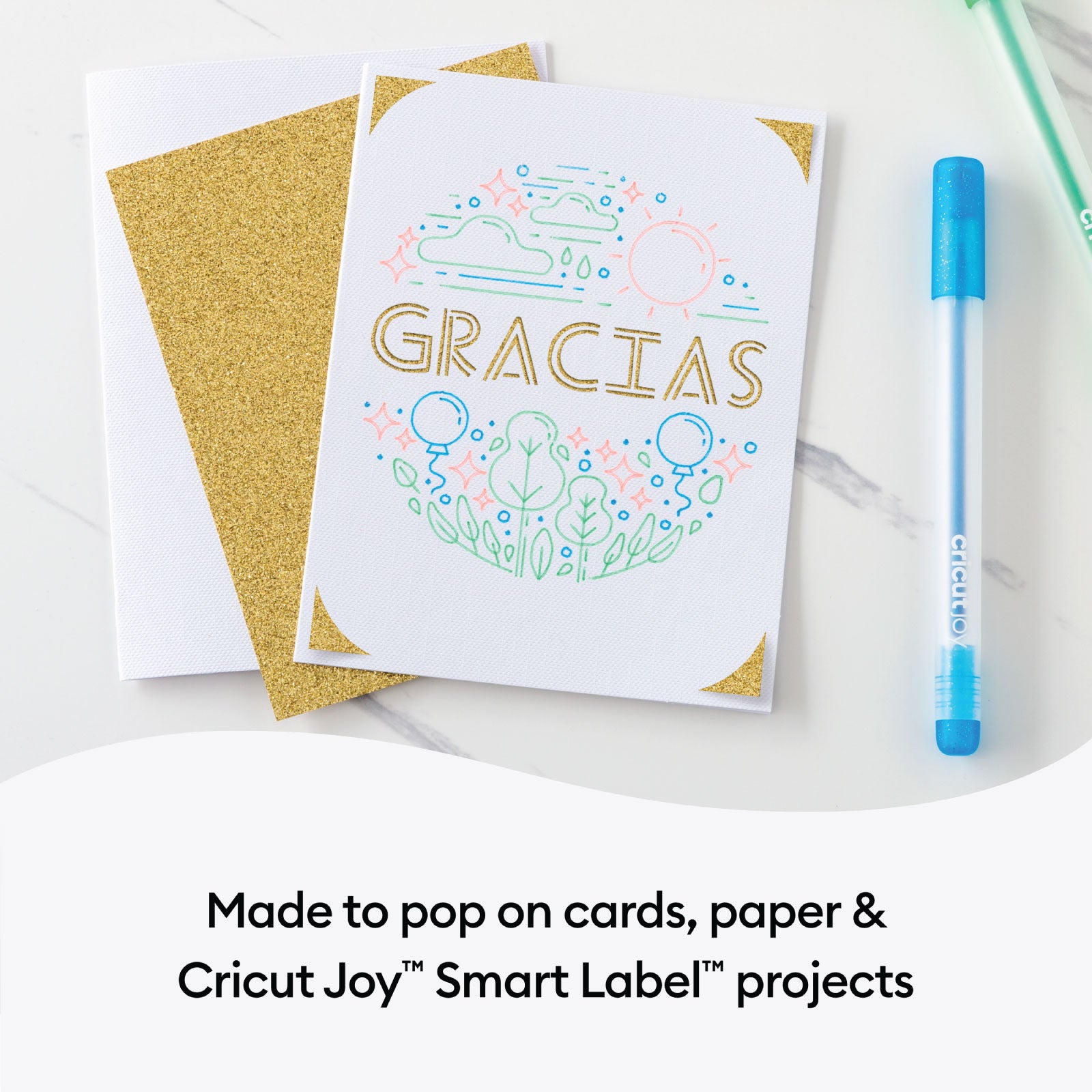 Cricut Joy Smart Label Writable Vinyl White Double Removable and Cricut Glitter Rainbow Gel Pens