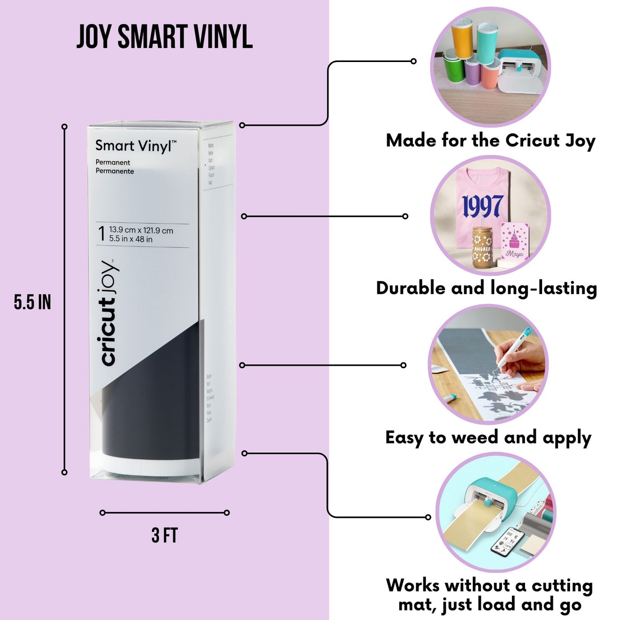 Cricut Joy Smart Permanent Vinyl Rolls with Transfer Tape Boho Bundle