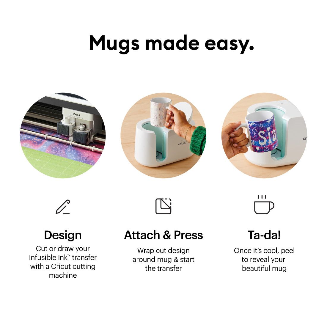 Cricut Ceramic Mugs for Mug Press, 12oz, Infusible Ink Sheets & Designs Bundle