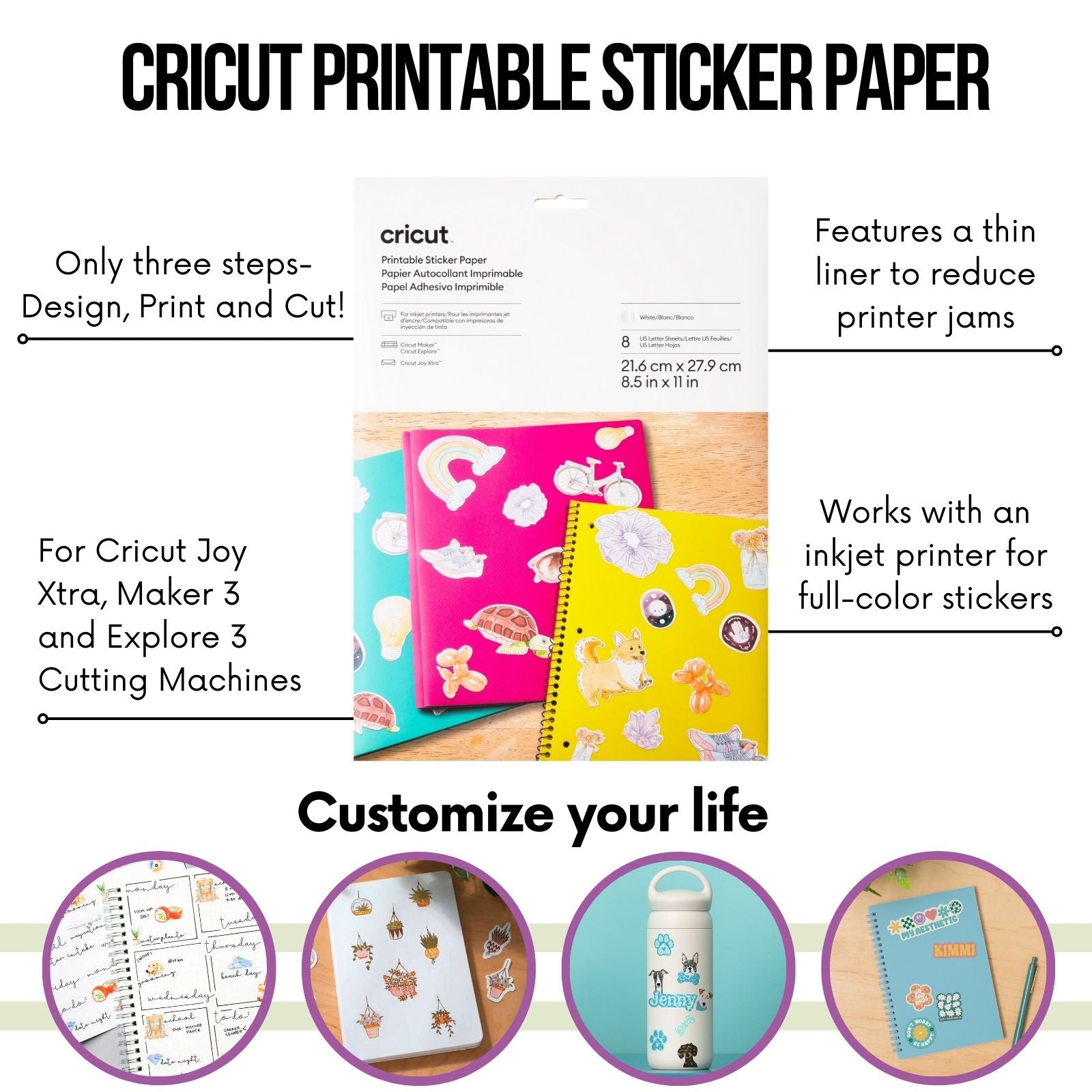 Cricut Explore 3 Cutting Machine with Printable Sticker Paper and Vinyl Sampler Bundle