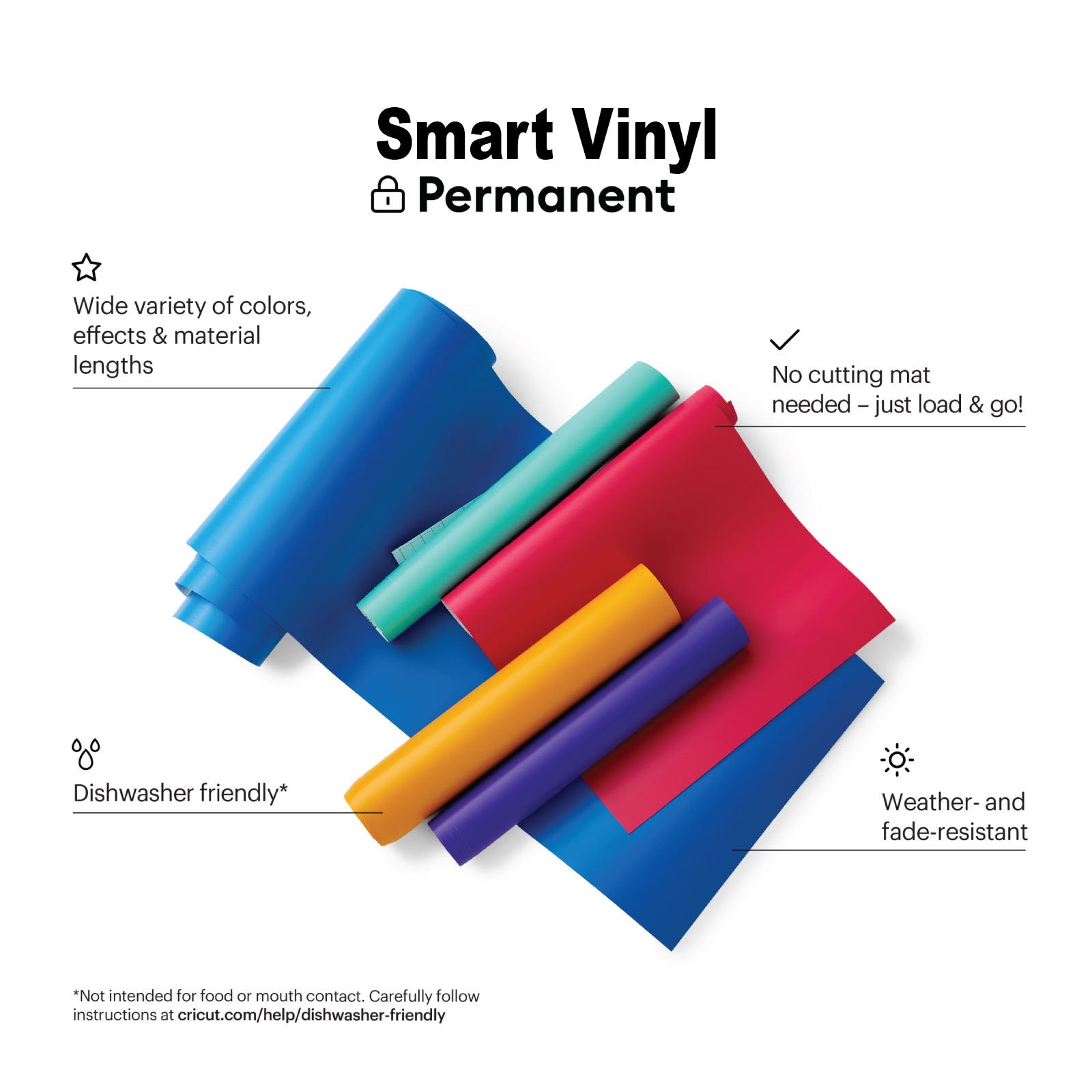 Cricut Smart Permanent Vinyl Primary Colors Bundle - 3ft Adhesive Vinyl Rolls