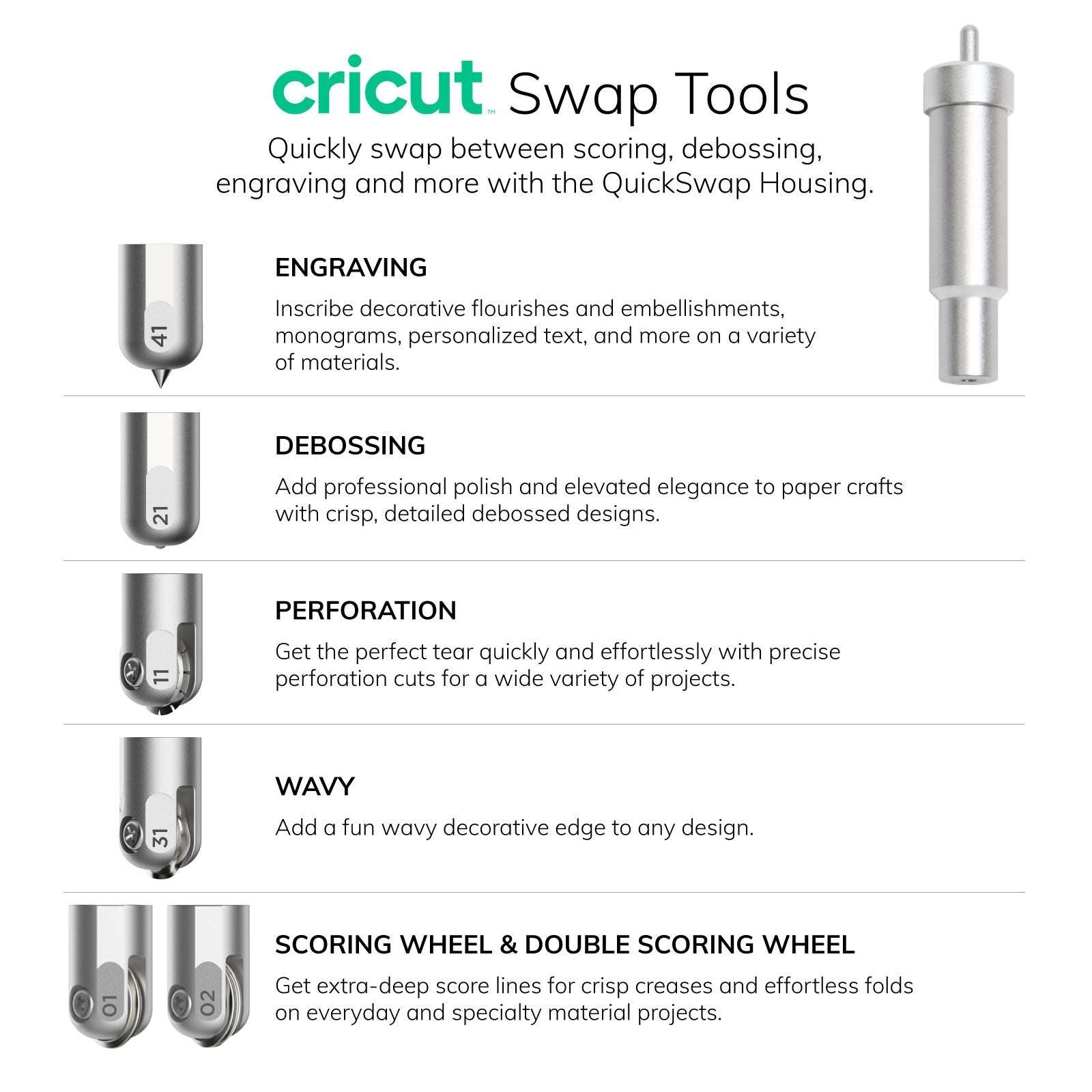 Cricut Knife Blade with Engraving Tip, Wavy Blade Tip and QuickSwap Housing Bundle