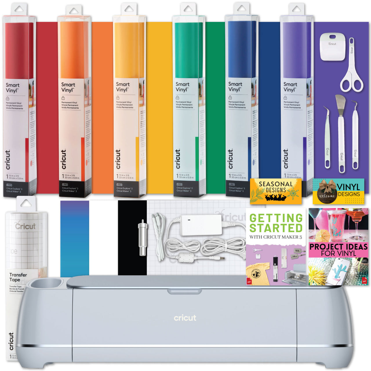 Cricut Maker 3 Electric Die-Cutting Machine with Rainbow Smart Vinyl and Tools Bundle