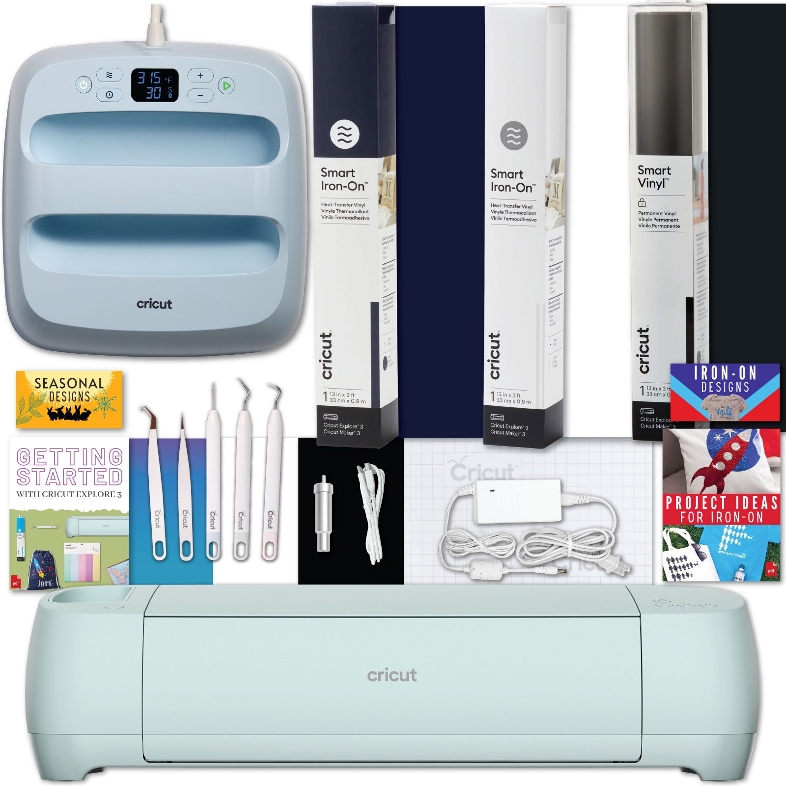 Cricut Explore 3 Cutting Machine with Cricut EasyPress 3, Smart Vinyl and Smart Iron-On Bundle