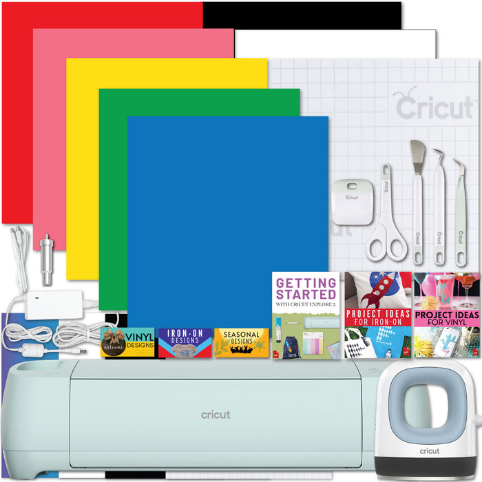 Cricut Explore 3 Craft Cutting Machine, Mini Heat Press and Rainbow Iron-on Vinyl Bundle