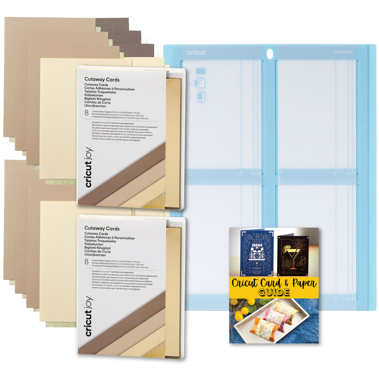 Cricut Cutaway Cards Neutrals Sampler Double Pack with Cricut Card Mat 2x2 Bundle