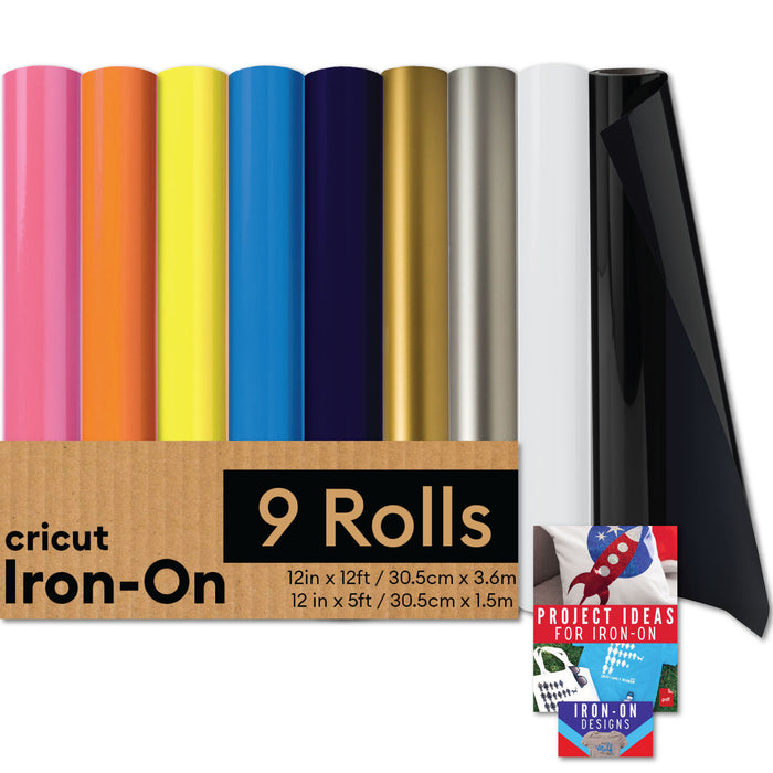 Cricut Premium Iron-On Rainbow Rolls Bundle - 12ft Colored HTV and 5ft Black & White