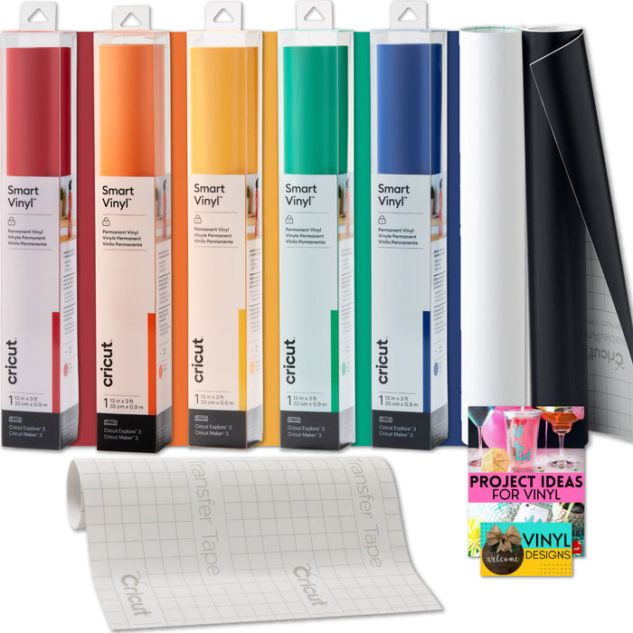 Cricut Smart Vinyl Rainbow Bundle - 3ft Colored Adhesive Vinyl Rolls and 30ft Black and White Rolls