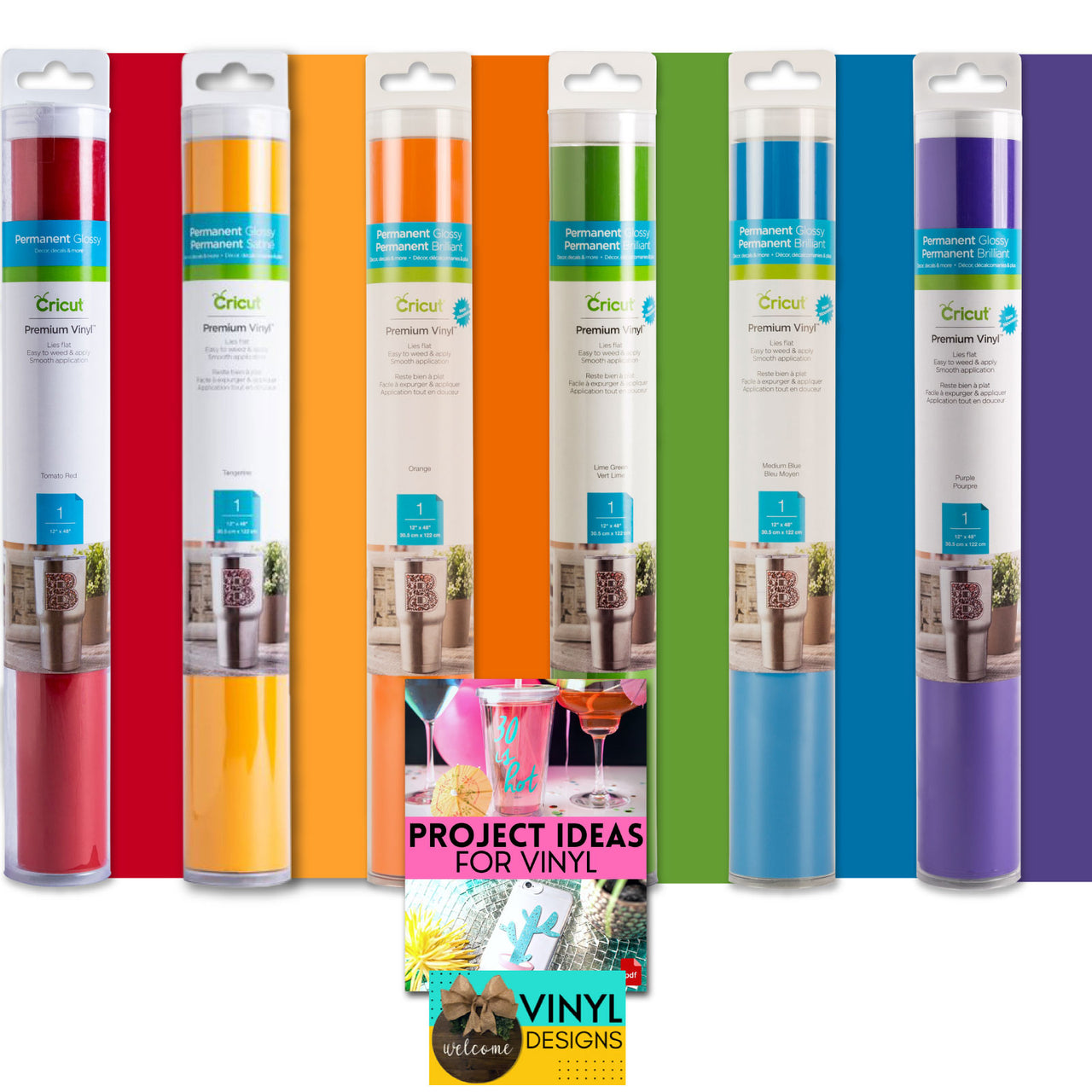 Cricut Premium Permanent Rainbow Vinyl Rolls Bundle