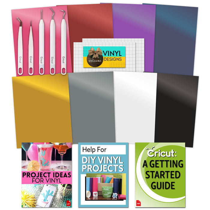 Cricut Essential Tools & Vinyl Bundle - Weeder Tool Set, Beginner Guide and Designs