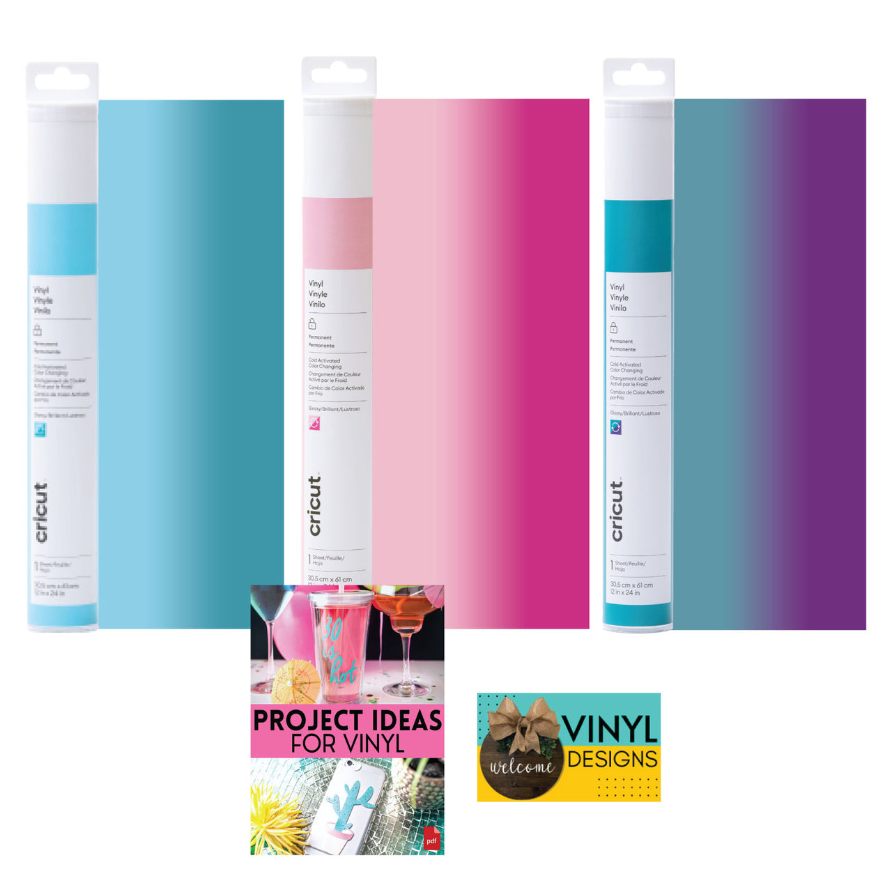 Cricut Color Changing Permanent Vinyl Rolls Pink, Blue, Purple Bundle