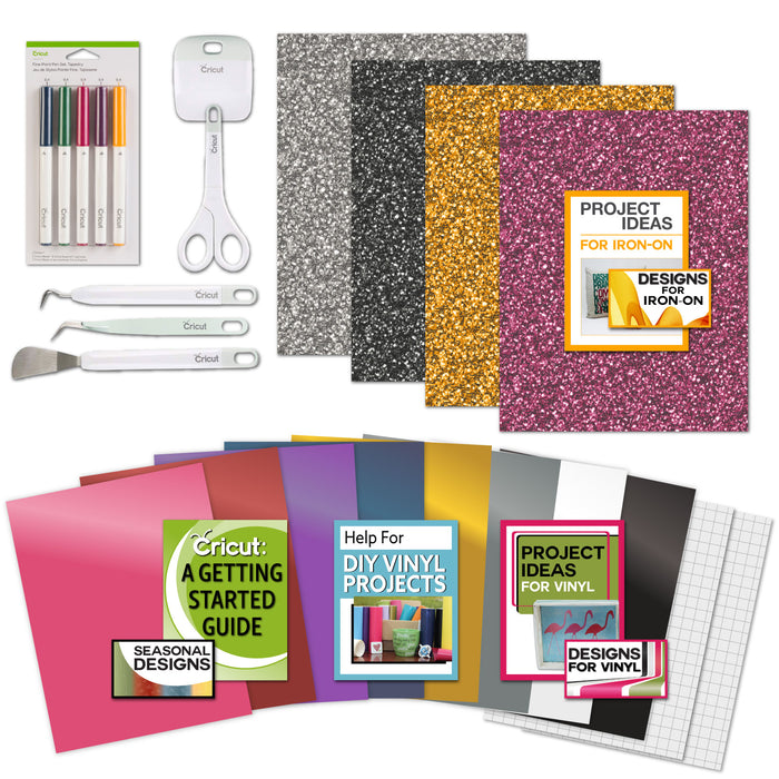 Cricut Tools Bundle - Beginner Cricut Guide, Vinyl Pack, Basic Tools & Cricut Explore Fine Point Pens