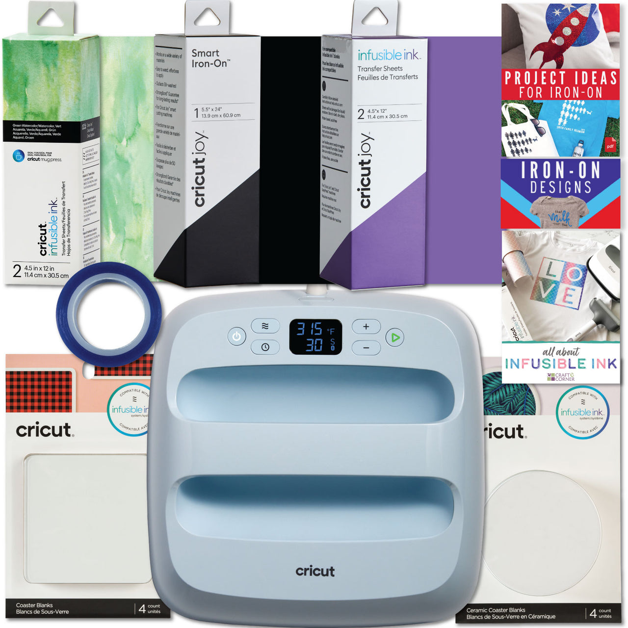 Cricut EasyPress 3 9x9 Heat Press with Infusible Ink and Coasters Bundle