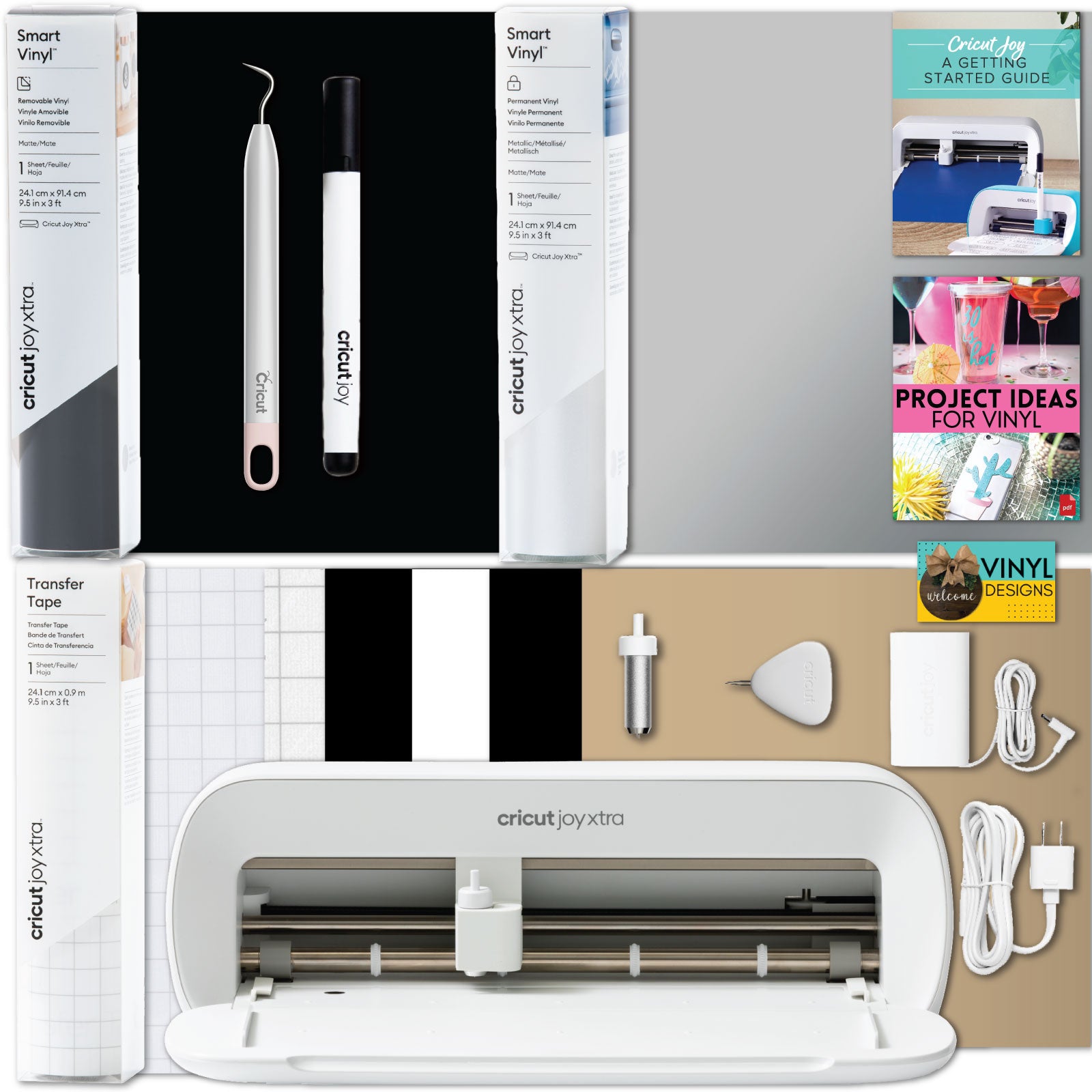 Cricut Joy Xtra with Smart Vinyl Rolls, Transfer Tape and Weeding Tool Beginner Bundle