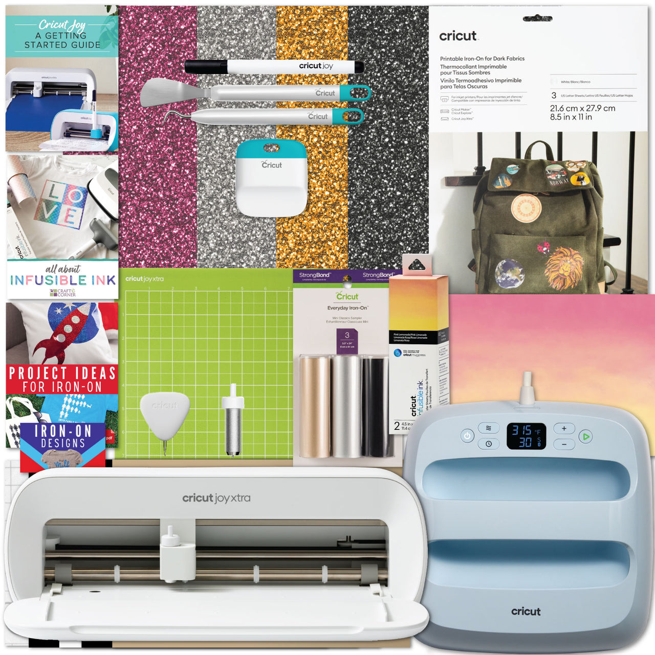 Cricut Joy Xtra Machine with EasyPress 3 9x9 and Heat Press Materials Bundle