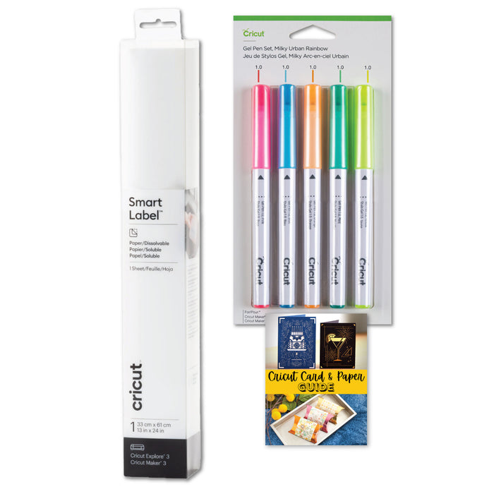 Cricut Smart Label Writable White Vinyl (Dissolvable Labels) and Glitter Rainbow Gel Pens Bundle