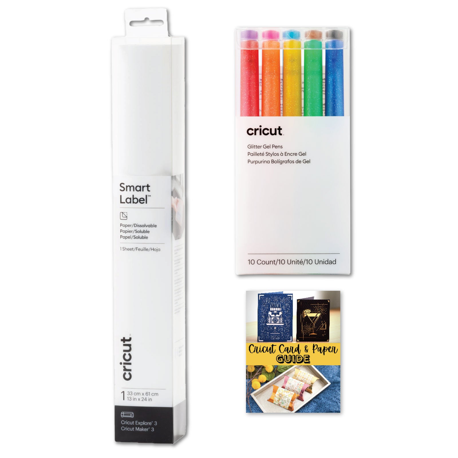 Cricut Smart Label Writable White Vinyl Dissolvable Labels and Glitter Rainbow Gel Pens Bundle