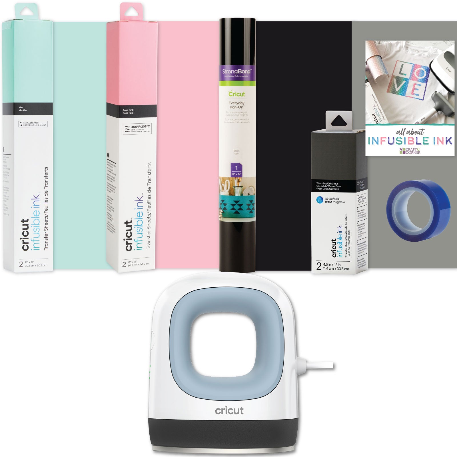 Cricut EasyPress Mini, Zen Blue Heat Press Machine with Cricut Infusible Ink and Iron-On Bundle