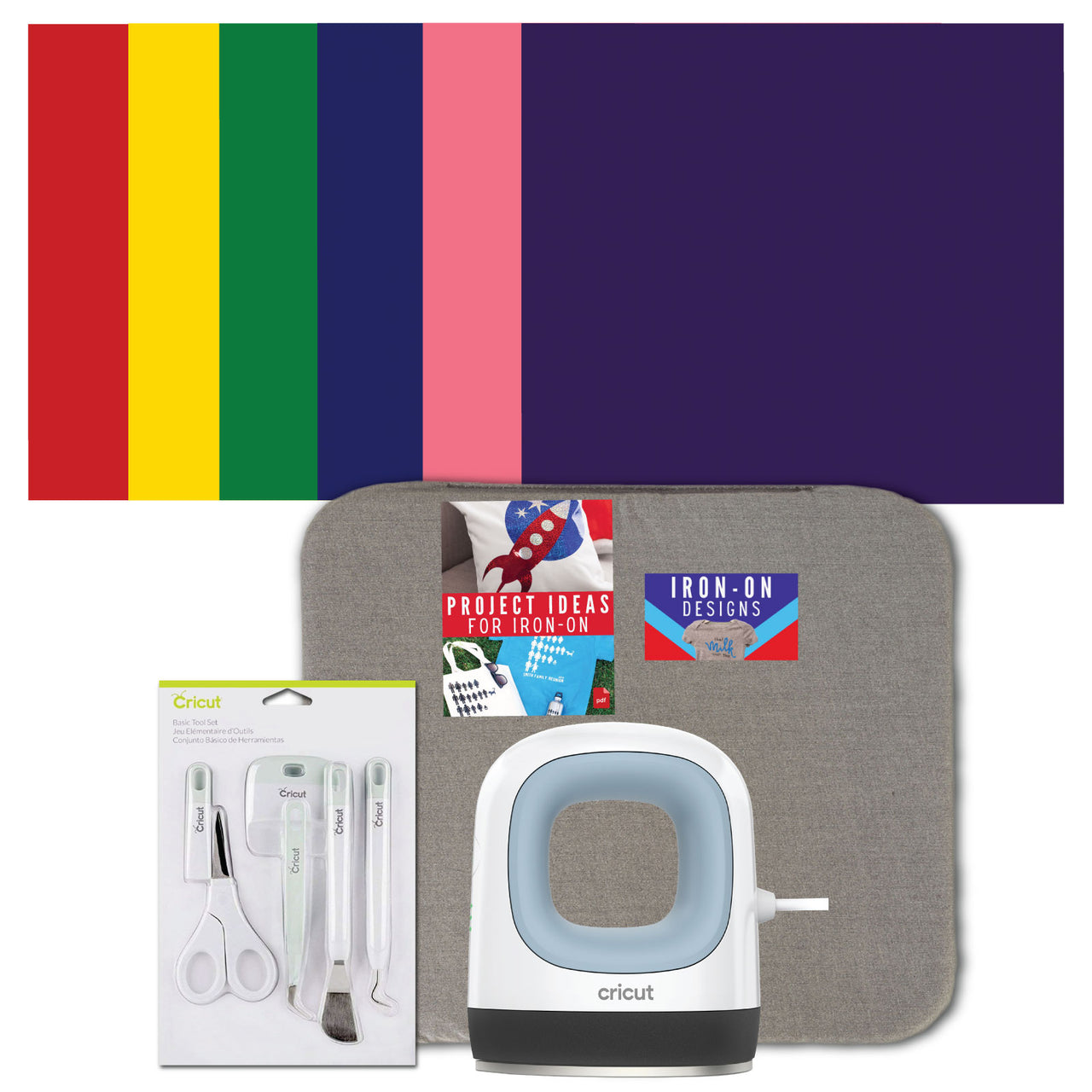 Cricut EasyPress Mini - Blue Heat Press Machine with Heat Mat and Rainbow Iron-On Roll Bundle