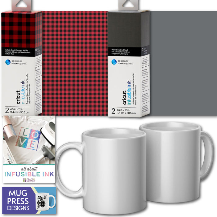 Cricut Ceramic Mugs for Mug Press, 12oz, Infusible Ink Sheets & Designs Bundle