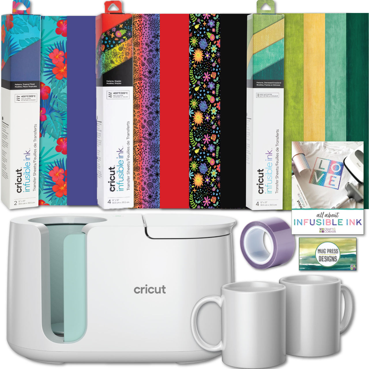 Cricut Mug Press Machine with Mugs,Large Infusible Ink Transfer Sheets, and Heat Tape