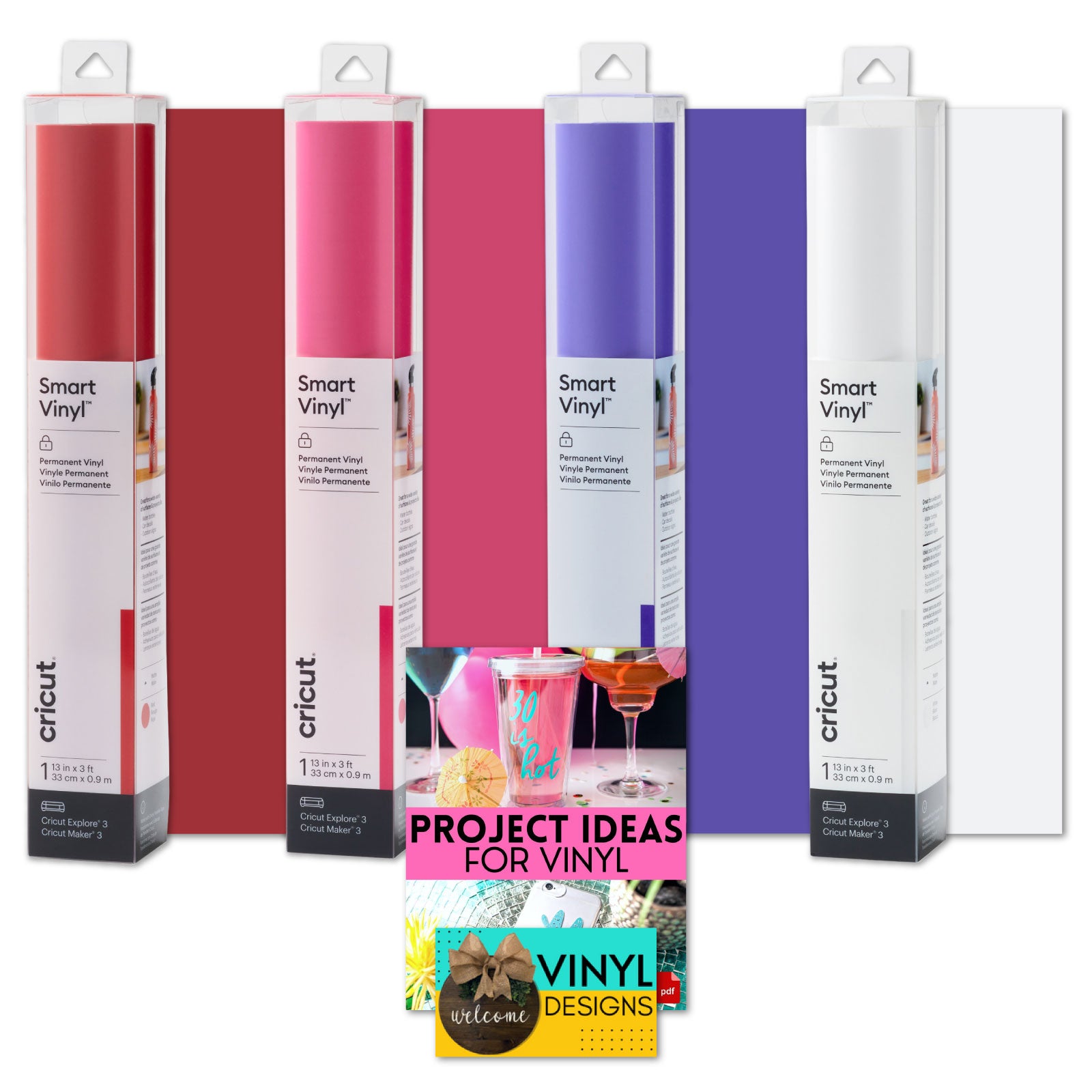 Cricut Smart Permanent 3ft Vinyl Bundle - Valentine's Day Colored Adhesive Vinyl