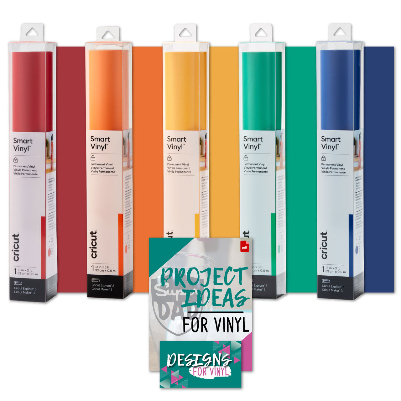 Cricut Smart Permanent Vinyl Rainbow Bundle - 3ft Adhesive Vinyl Rolls