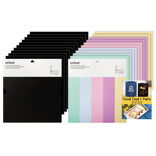 Cricut Smart Paper Sticker Cardstock Black and Pastels Bundles 10 Sheets - 13in x 13in - Adhesive Paper for Stickers